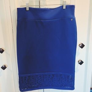 Cobalt blue pencil skirt with laser cut out detail